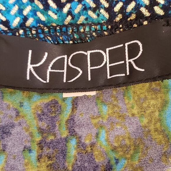 Kasper Skirt Woman Plus Size Teal Gold Metalic  Elastic Waist A-Line Stretch - Picture 5 of 9